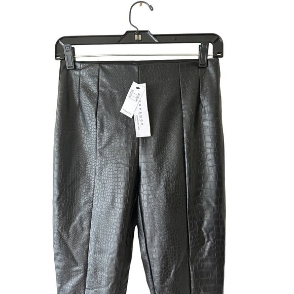 Top Shop Faux Crocodile Embossed Black Straight Leather Leg Pants  - Size 2 READ - Picture 4 of 11